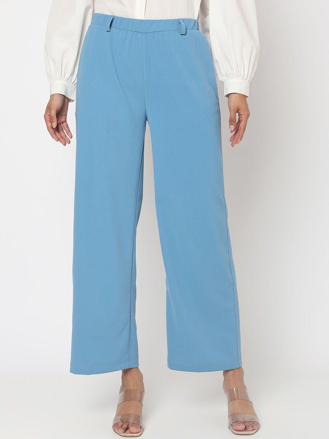 smarty pants women blue relaxed flared easy wash trousers