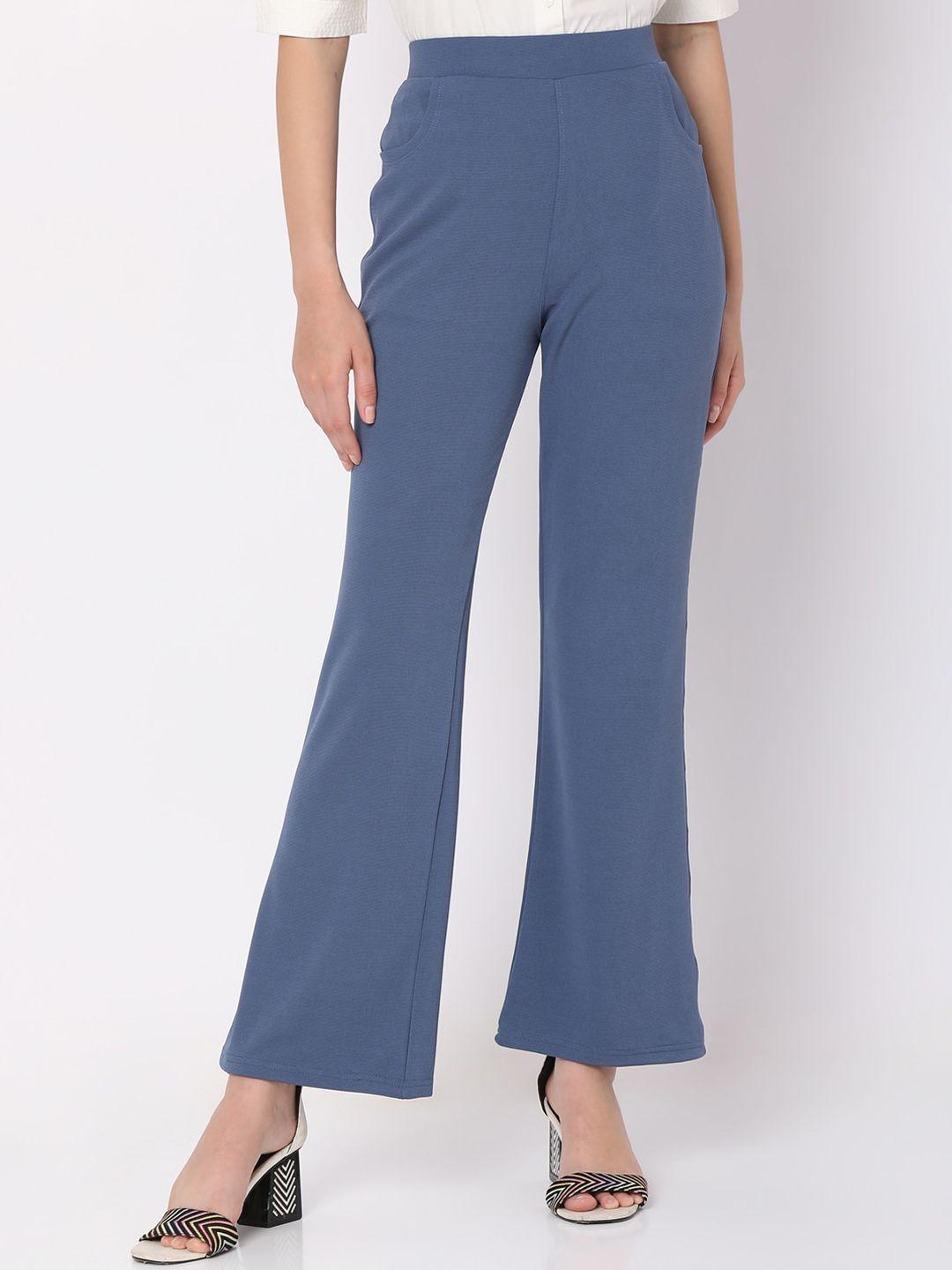 smarty pants women blue relaxed straight leg flared trousers