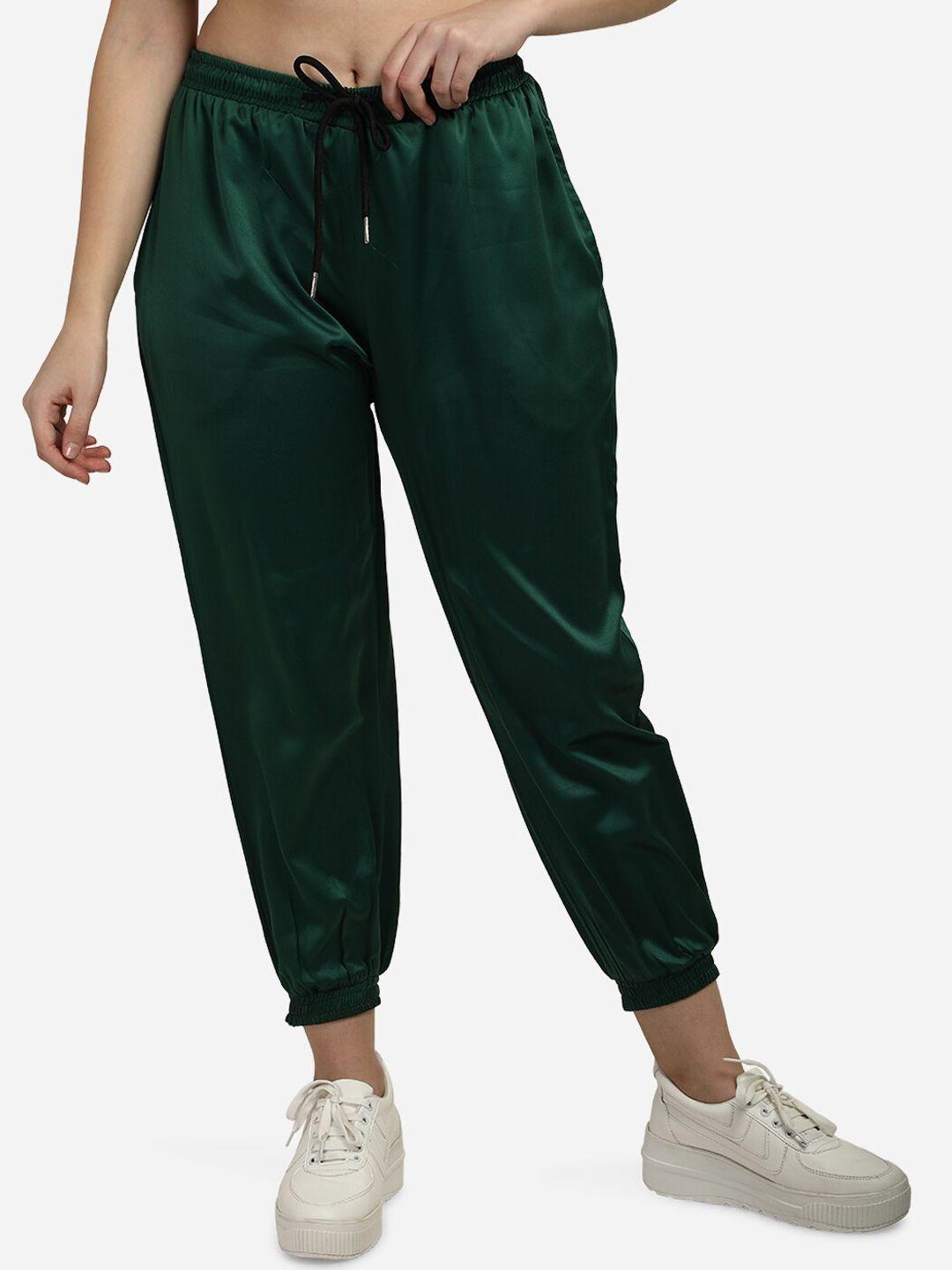 smarty pants women green solid regular fit travel joggers