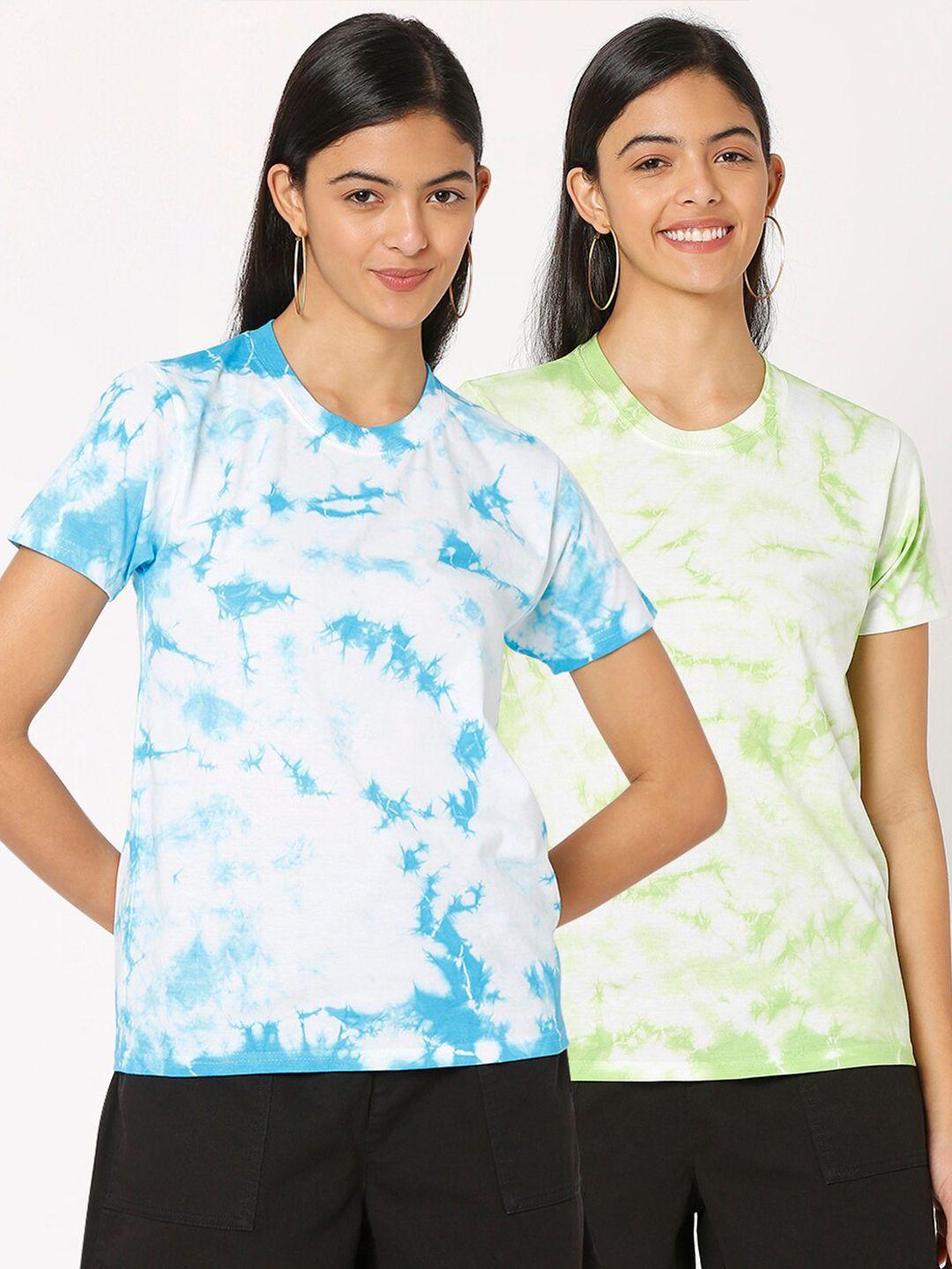 smarty pants women lime green & blue tie and dye set of 2 t-shirt