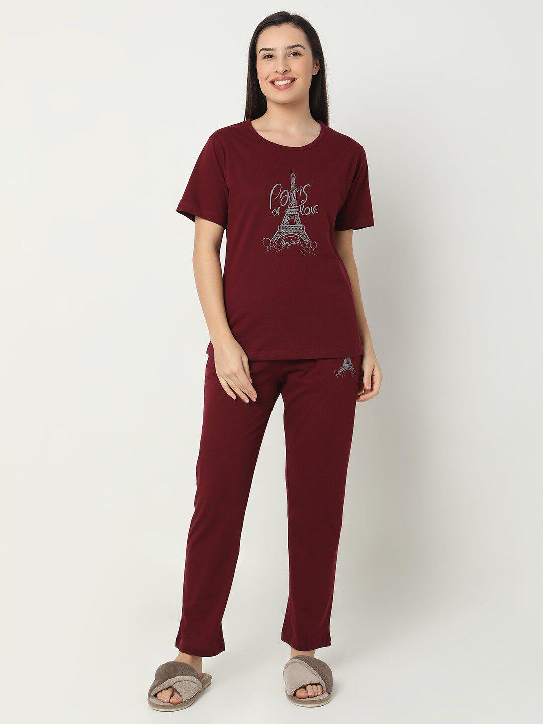 smarty-pants-women-maroon-&-white-printed-night-suit