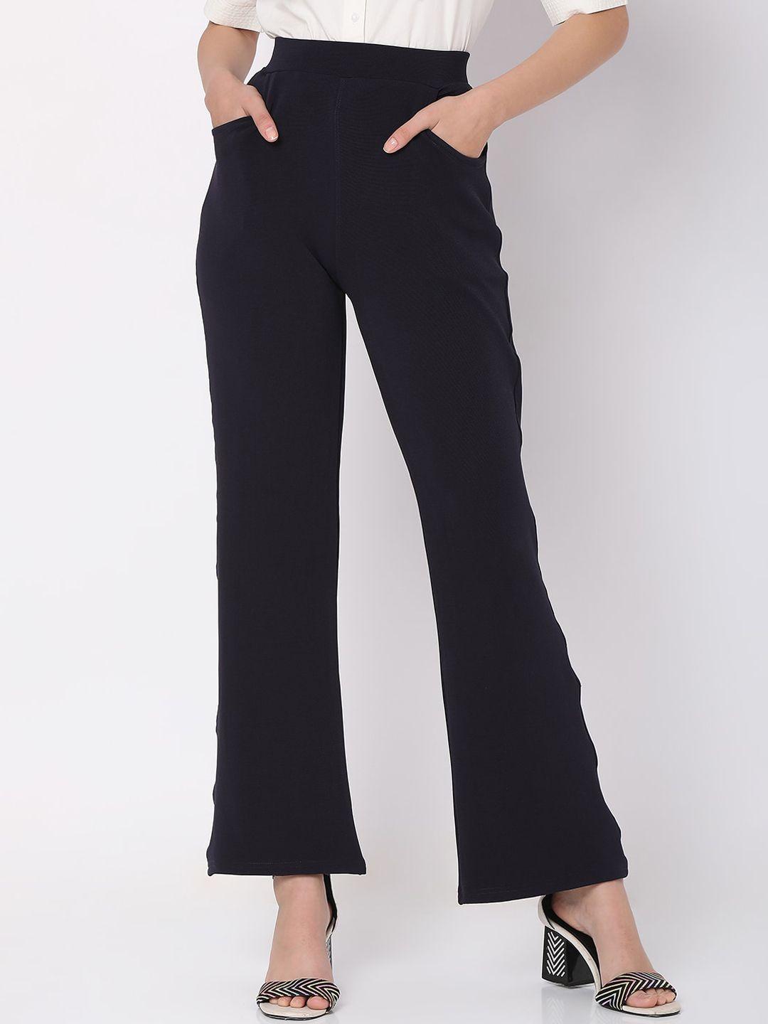 smarty pants women navy blue relaxed straight trousers