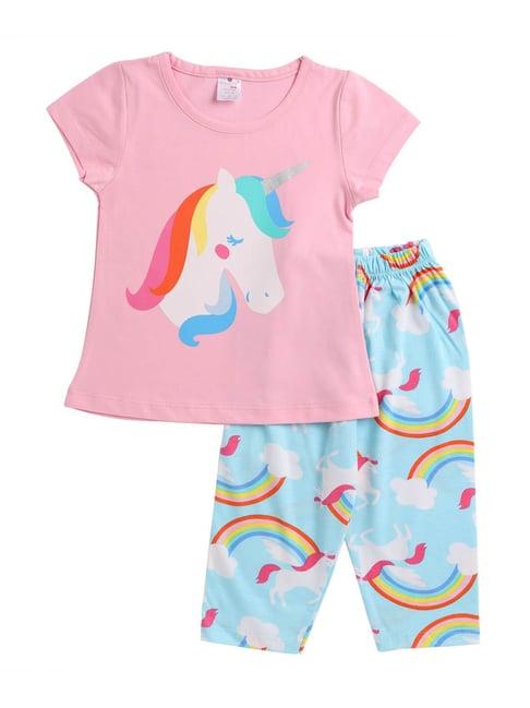 smarty kids pink & blue printed t-shirt with pyjamas