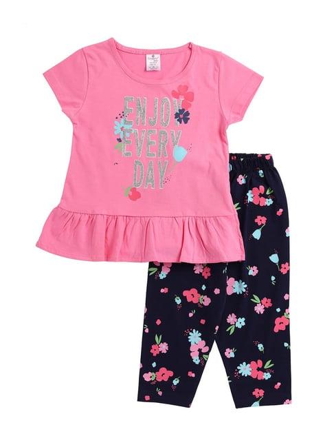 smarty kids pink & navy printed top with pyjamas