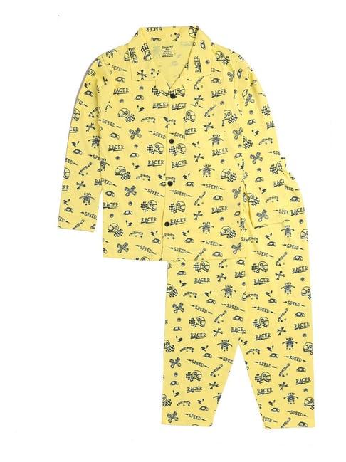 smarty kids yellow & blue printed shirt with pyjamas