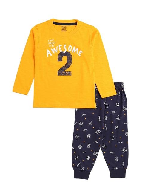 smarty kids yellow & navy printed t-shirt with joggers