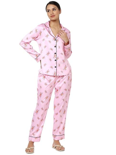 smarty pants baby pink satin print shirt with pyjamas