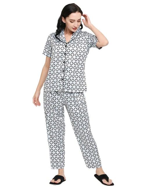 smarty pants black & white satin print shirt with pyjamas