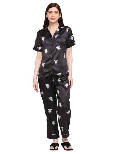 smarty pants black and white satin print shirt with pyjamas