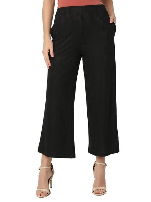 smarty pants black cotton lycra flared fit high rise trousers