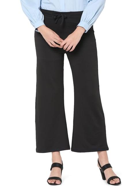 smarty pants black cotton lycra flared fit mid rise trousers