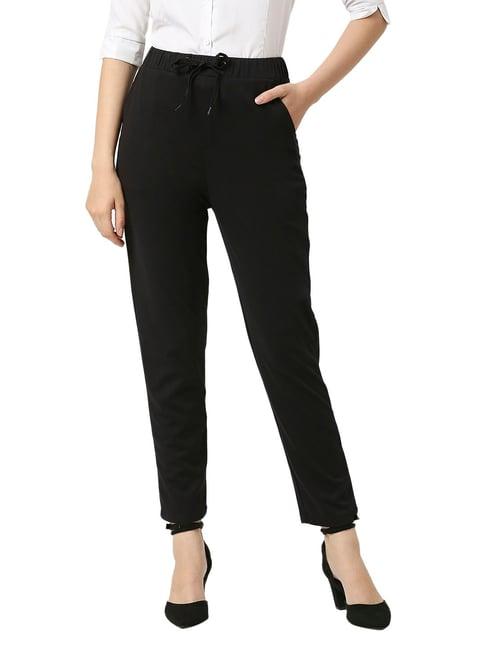 smarty pants black cotton lycra regular fit high rise trousers