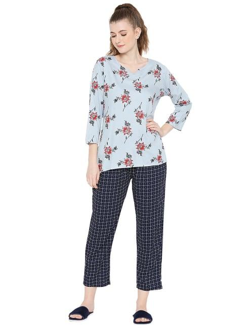 smarty pants blue cotton floral top with pyjamas