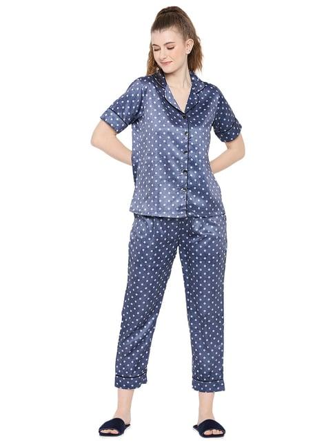 smarty pants blue satin print shirt with pyjamas