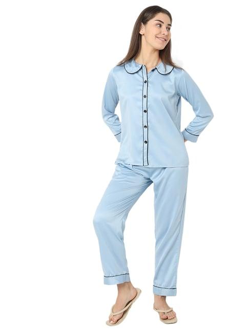 smarty pants blue satin shirt with pyjamas