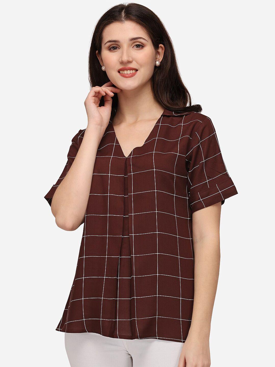 smarty pants brown & white checked top