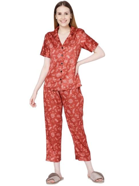 smarty pants brown satin print shirt with pyjamas