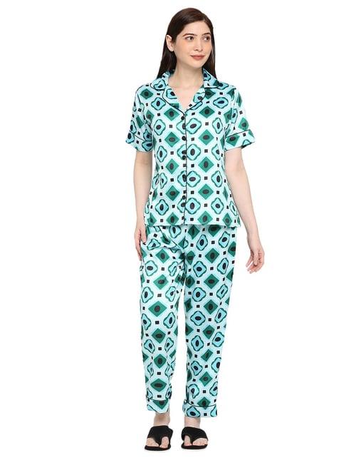 smarty pants green & white satin print shirt with pyjamas