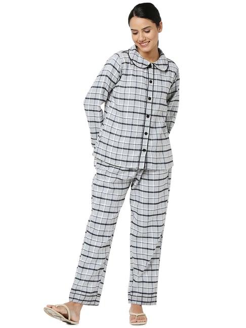 smarty pants grey & black cotton checks shirt with pyjamas
