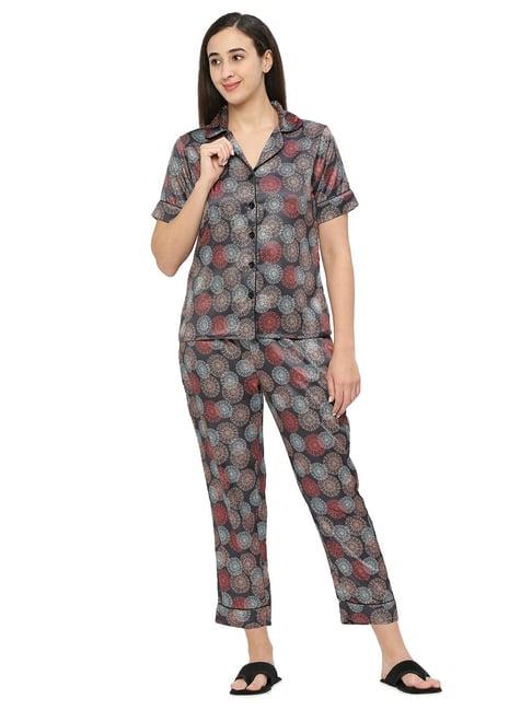 smarty pants grey satin print shirt with pyjamas