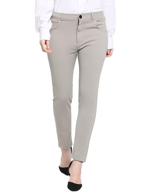 smarty pants light grey cotton lycra slim fit high rise trousers