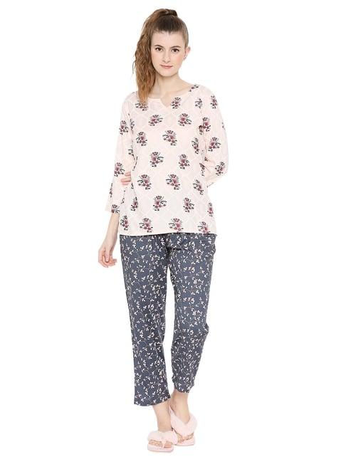 smarty pants light pink & grey cotton floral top with pyjamas