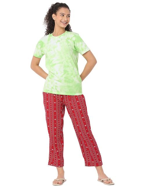 smarty pants lime green & maroon tie - dye t-shirt with pyjamas