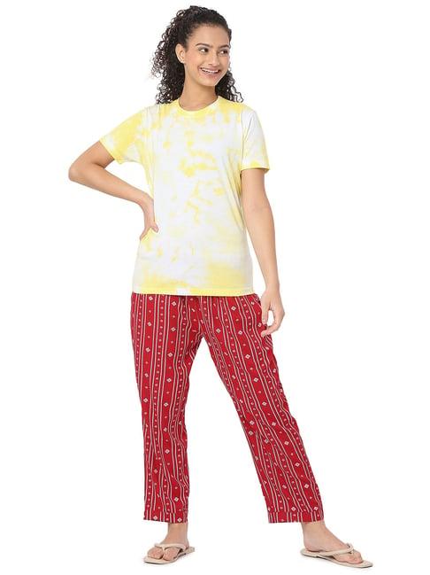 smarty pants lime yellow & maroon tie - dye t-shirt with pyjamas