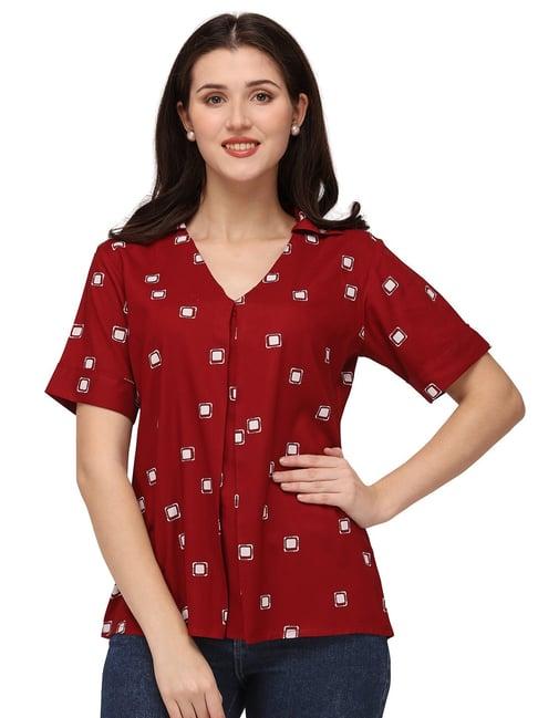 smarty pants maroon & white cotton printed top