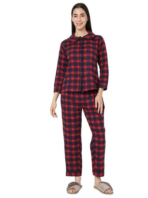 smarty pants navy & red cotton checks shirt with pyjamas