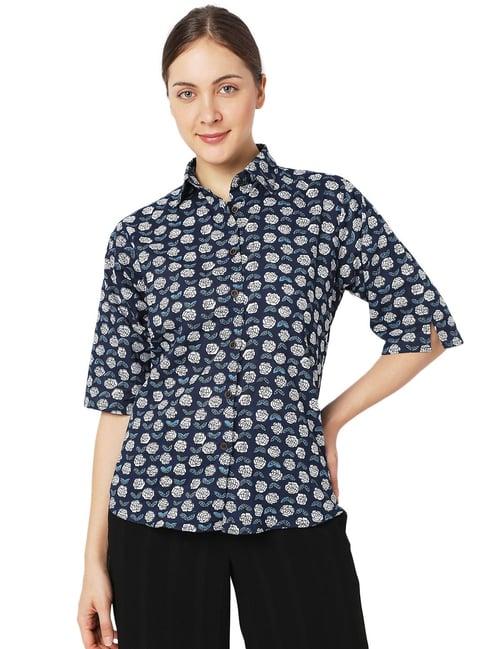 smarty pants navy cotton floral print shirt