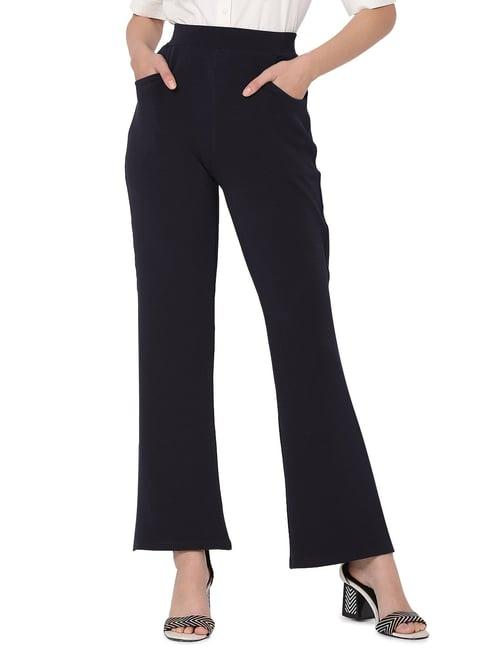 smarty pants navy cotton lycra flared fit high rise trousers