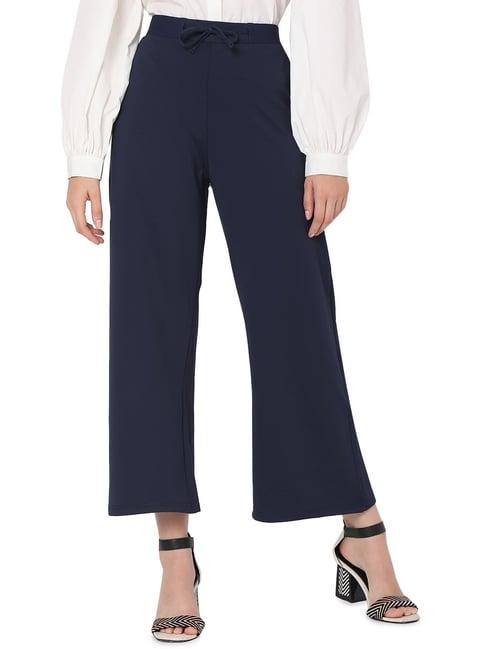 smarty pants navy cotton lycra flared fit mid rise trousers