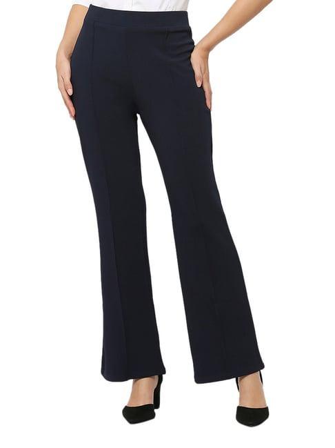 smarty pants navy polyester flared fit high rise trousers