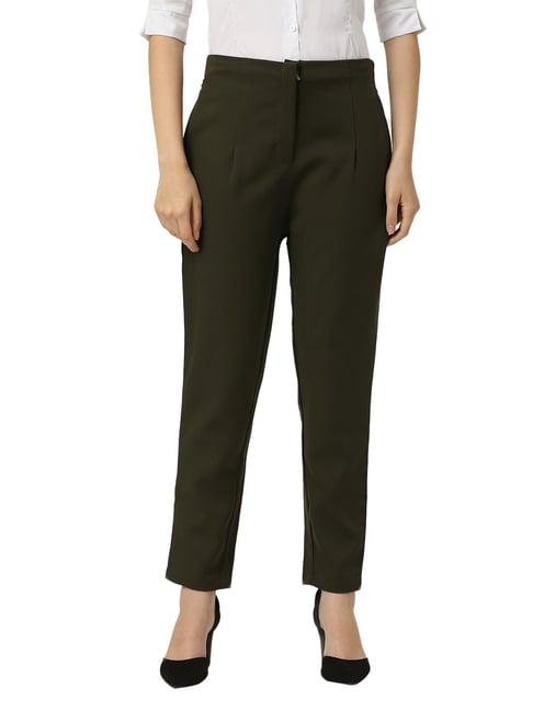 smarty pants olive cotton lycra straight fit high rise trousers