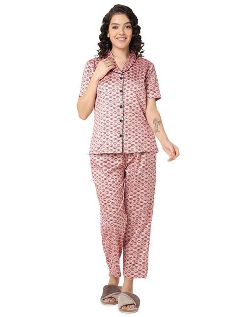 smarty pants peach satin printed shirt with pyjamas
