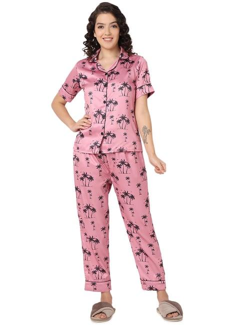 smarty pants pink & black satin printed shirt with pyjamas