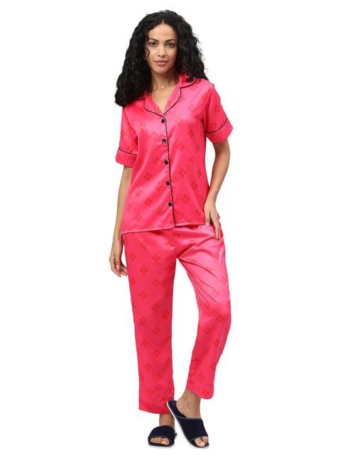 smarty pants pink satin floral shirt with pyjamas