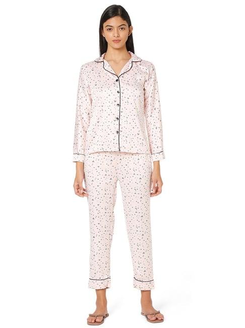 smarty pants pink satin print shirt with pyjamas