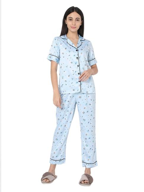 smarty pants sky blue satin floral shirt with pyjamas