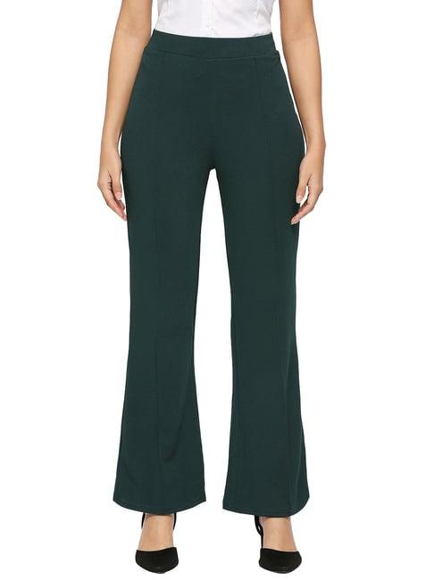 smarty pants teal green polyester flared fit high rise trousers