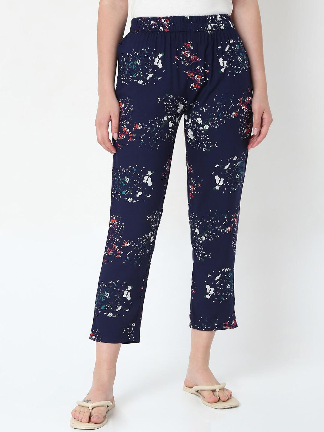 smarty pants women blue & white floral printed pyjamas