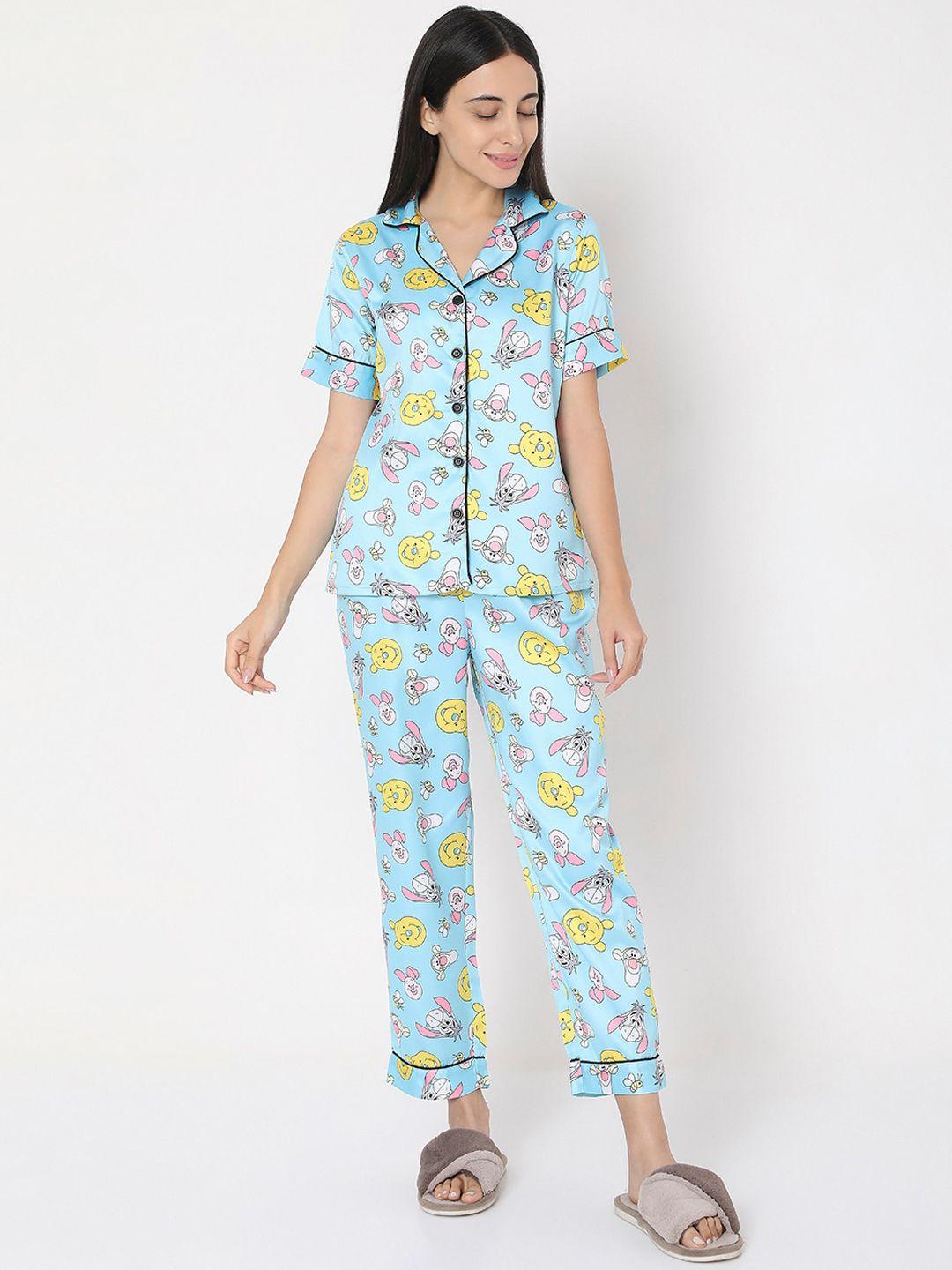 smarty pants women blue printed night suit