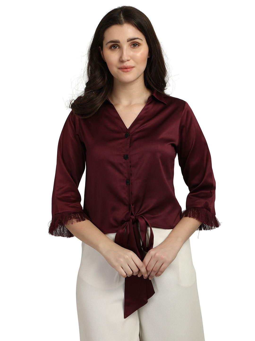 smarty pants women burgundy  tie-up comfort casual shirt