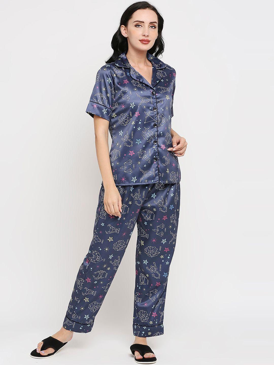 smarty pants women conversational printed satin night suit