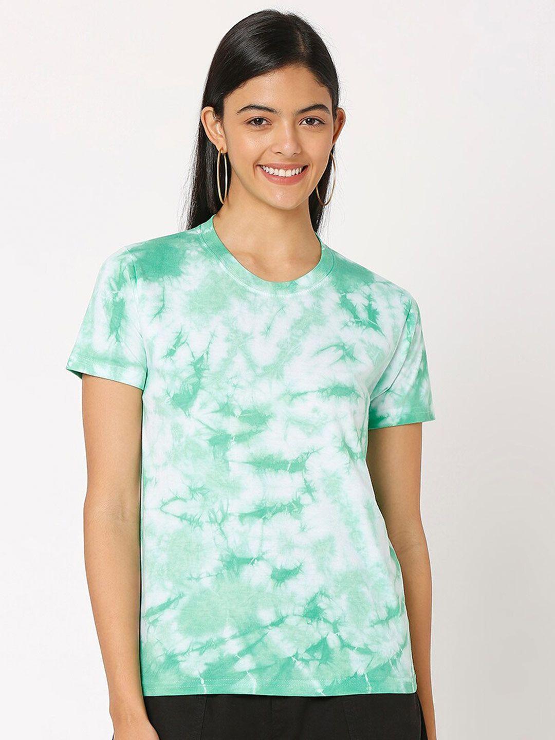 smarty pants women coral green & white tie and dye dyed t-shirt
