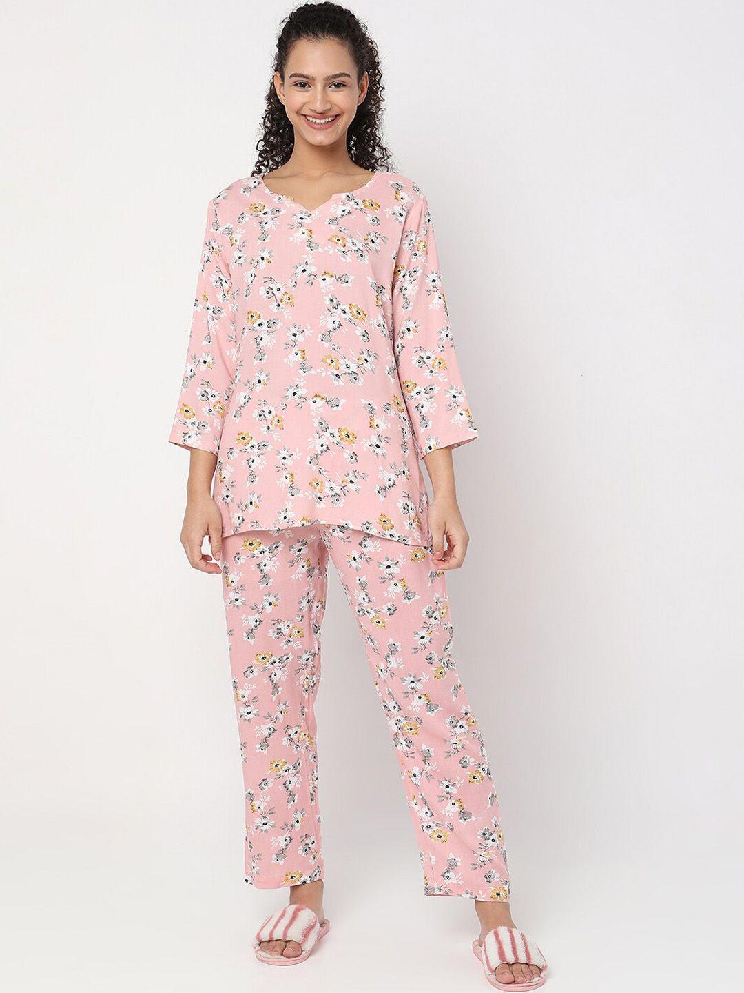 smarty pants women floral printed pure cotton night suit