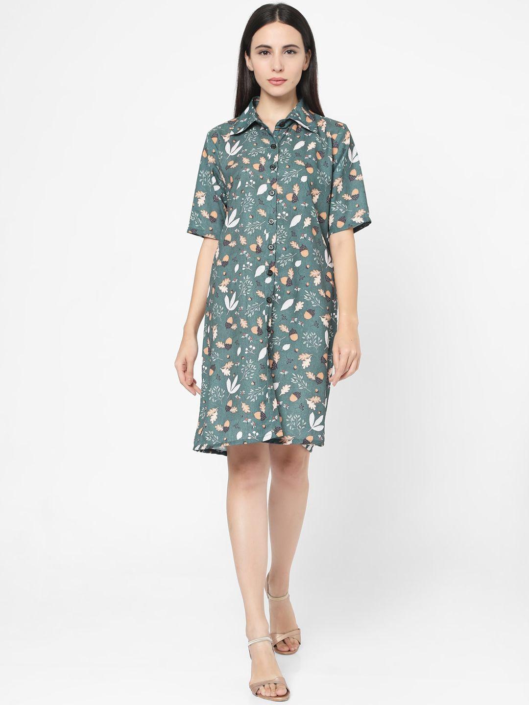 smarty pants women green floral printed shirt dress