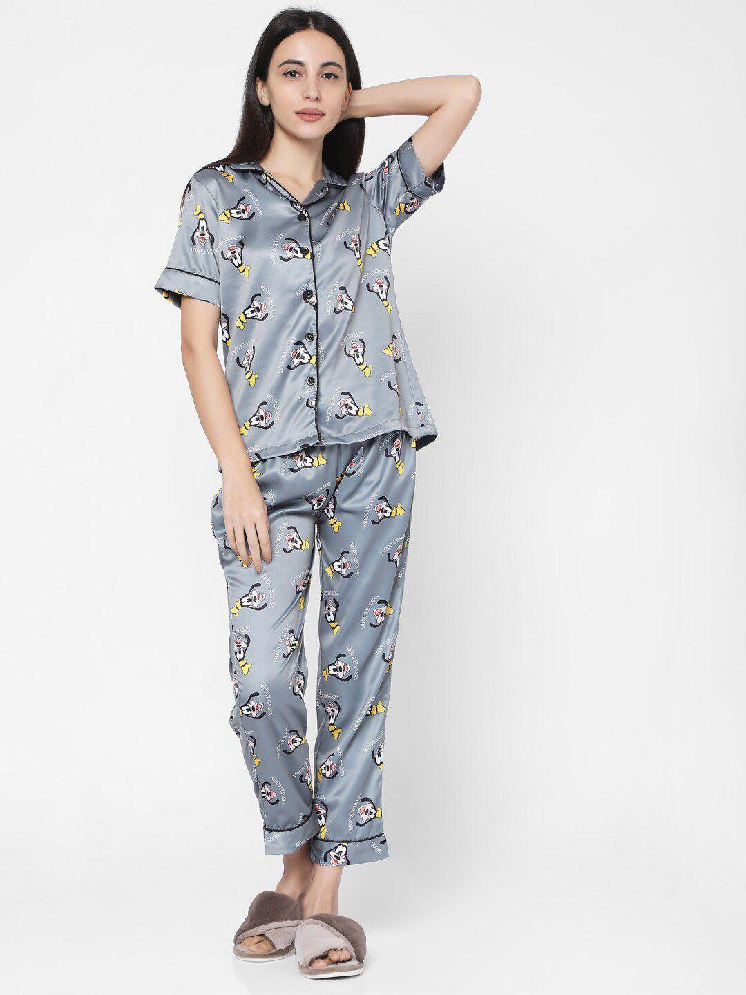 smarty pants women grey & white printed night suit