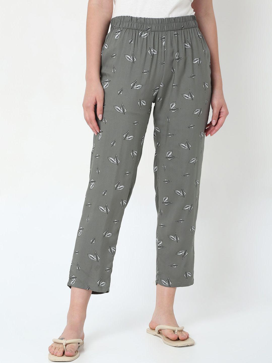 smarty pants women grey cotton floral print pyjamas